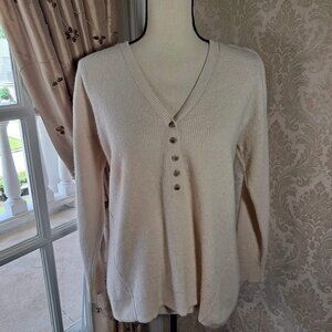 Madewell Size XS Cream Waffle Weave Long Sleeve Tunic Sweater Vneck Buttons